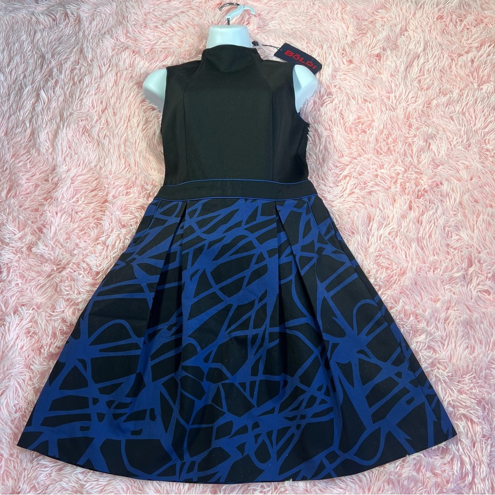 BOLDI Ponte Black and Blue Sleeveless Print Dress Size 4